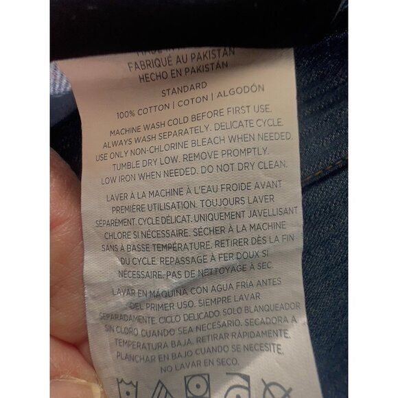 PAIR TOMMY HILFIGER Pillow Shams Standard Denim Blue Flanged Buttons Topstitch - Picture 8 of 13